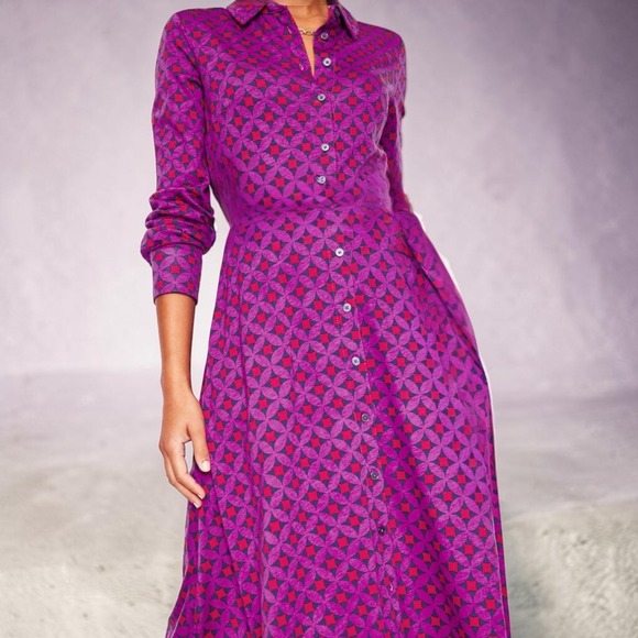 Boden Dresses & Skirts - Boden Marcia Jersey Midi Shirt Dress 12 Geometric Magenta Art  Mod Teacher Chic
